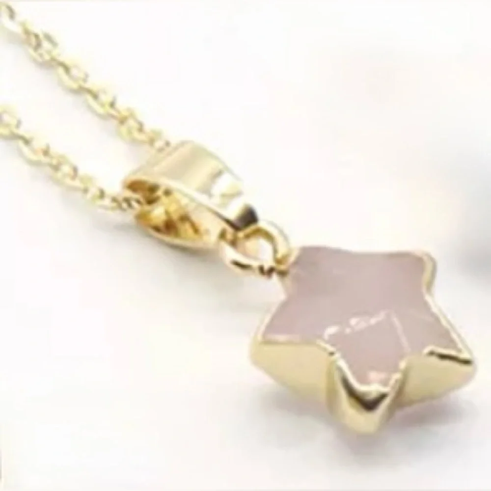 NEW Gold-Plated Star Pendant Necklace in Rose Quartz w/ Gold Chain - Picture 2 of 7
